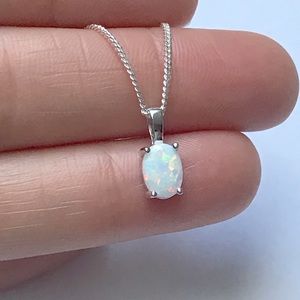 Sterling Silver White Fire Opal Necklace